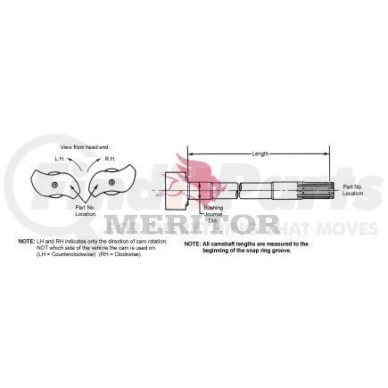 2210K5601 by MERITOR - Air Brake Camshaft - 5.48" Length, Steer Axle, for 15.00" Brake Diameter