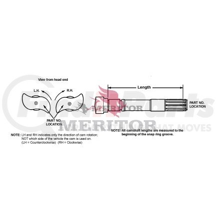 2210Z6396 by MERITOR - Air Brake Camshaft - Left, 19.47" Length, Coach and Transit Axle, for S Brake Type