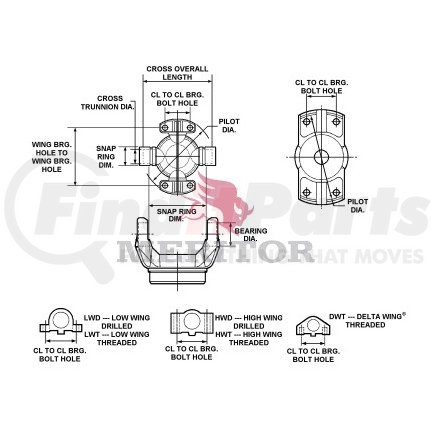 CP5008 by MERITOR - Driveline Kit - Wing & Round Bearings, 5CRL Series, 3.309 in. Bearing Diameter