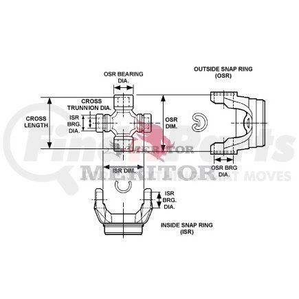 CP541X by MERITOR - Drive Axle Shaft Universal Joint - 3.373" Cross Length, 1.125" ID, 1.063" OD