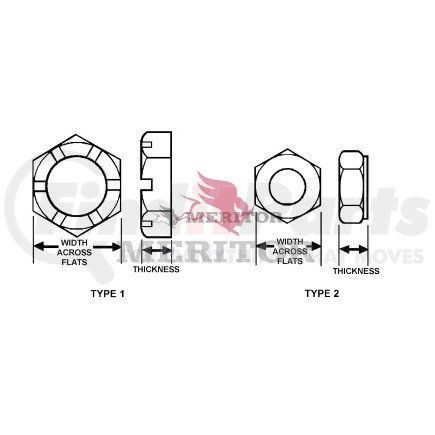 NUEL8208 by MERITOR - Driven Axle Drive Flange Lock Nut - Self-Locking, Hex Head