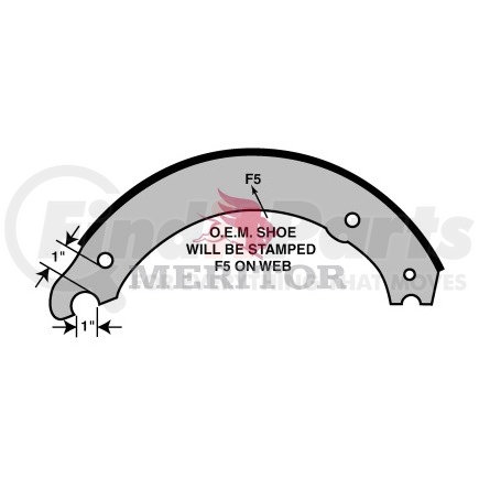 XS5574515MF by MERITOR - Drum Brake Shoe - 16.5 in. Brake Diameter, Remanufactured