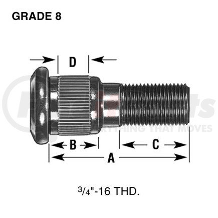 Meritor W170 Wheel Stud and Lug Nut Kit HEADED STUD RH