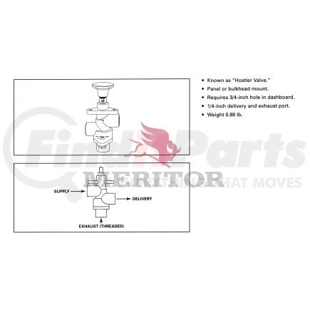 RKN20010 by MERITOR - Air Brake Control Valve - 1/4 in. Ports, 3/4 in. Mounting Holes, Push-Pull Style, with Knob