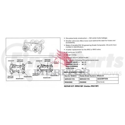 RKN20612 by MERITOR - AIR SYS - VALVE, DASH