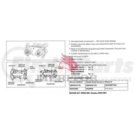 Meritor RKN20602 Air Brake Dual Application Valve Kit AIR SYS - VALVE, DASH