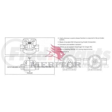 RKN32060 by MERITOR - Air Brake Quick Release Valve - 3/8 in. Inlet, 3/8 in. Thread, 6 Crack Pressure