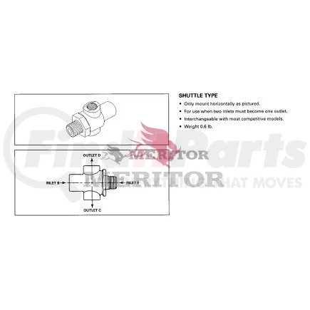 RKN25120 by MERITOR - Air Brake Double Check Valve - Shuttle Type, 1/4 in. NPT Female Inlet and Outet Port