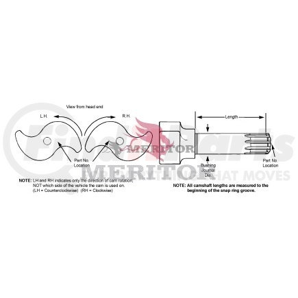 2210C5359 by MERITOR - Air Brake Camshaft - Right, 1-1/2 in.-10 X 11.516 in.