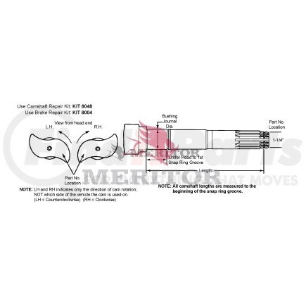 2210W4183 by MERITOR - Air Brake Camshaft - Left, 1-23/32 in. x 20-15/32 in.