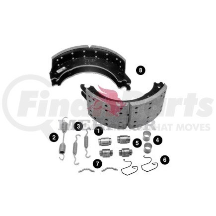XKMG14707QP by MERITOR - Remanufactured Drum Brake Shoe Kit - Lined, with Hardware