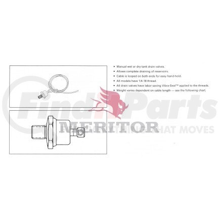 R12100 by MERITOR - Air Brake Reservoir Drain Valve - Manual, without Cable