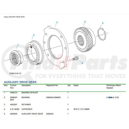 K-2924 by EATON - Basic Rebuild Kit - w/ Bearings, Snap Rings, Bushing, Spring, Shim, Range Piston