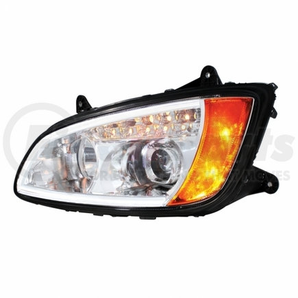 31517 by UNITED PACIFIC - Projection Headlight Assembly - LH, Chrome Housing, with LED Signal Light and LED Position Light Bar