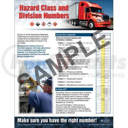 JJ Keller 18096 Hazmat Transportation Poster - "Hazard Class and Division Numbers" "Hazard Class and Division Numbers"