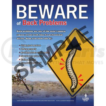 JJ Keller 18142 Back Safety - Transportation Safety Poster - "Beware of Back Problems" "Beware of Back Problems"