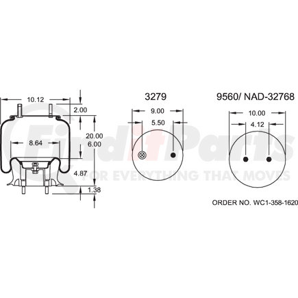 W013589219 by FIRESTONE - Air Spring - 20.00" Extended, 6.00" Compressed, 9.00" Wdith Top Plate, Reversible Sleeve