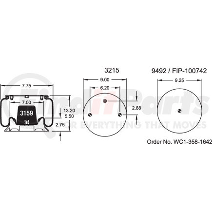 Firestone W013589402 Suspension Air Spring Kit Airide Air Spring Reversible Sleeve 1T15T-1