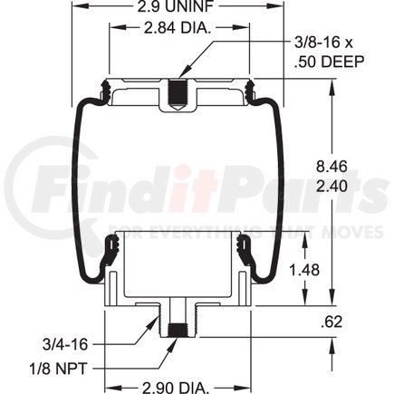 W023587001 by FIRESTONE - Airide® Air Spring - Sleeve Style, Orange Logo, 6.25" BCR, 8.46" Extended Height, 2.40" Compressed Height