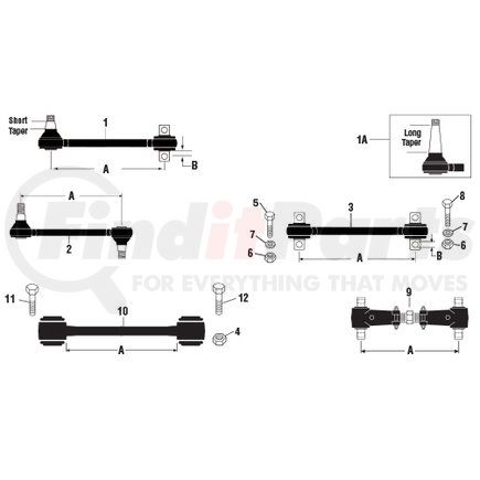 4628A-180 by PAI - Axle Torque Rod - Serviceable 18in Center to Center 5/8in Mounting Hole 1-1/4in Rod Diameter