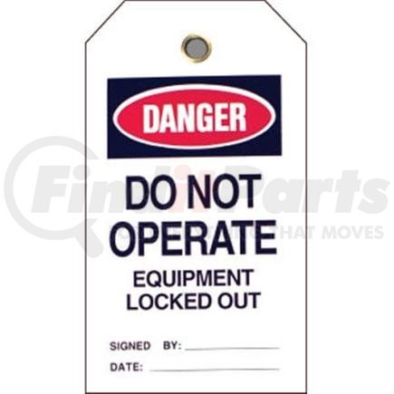 49310BY by BRADY - Brady® Lockout Tag, Danger: "Do Not Operate Equipment...", Vinyl, 5 1/2" x 3", 25/Pkg