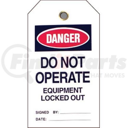 49326BY by BRADY - Brady® Lockout Tag, Danger: "Do Not Operate", Vinyl, 5 1/2" x 3", 25/Pkg