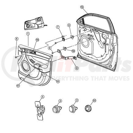 1BF121L2AA by CHRYSLER - PANEL. Right. Front Door Trim. Diagram 1