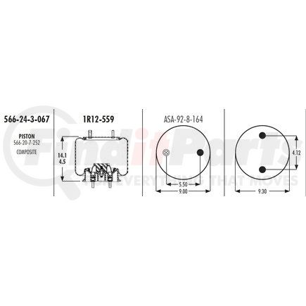 Stemco 1R12-559 Suspension Air Spring Kit Super Cushion® Rolling Lobe Air Springs