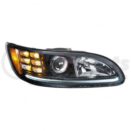 35811 by UNITED PACIFIC - Projection Headlight Assembly - Passenger Side, with Black Housing and Back Cover, High/Low Beam, H11/HB3 Bulb, with Amber 6 LED Signal Light/White LED Position Light/LED Side Marker