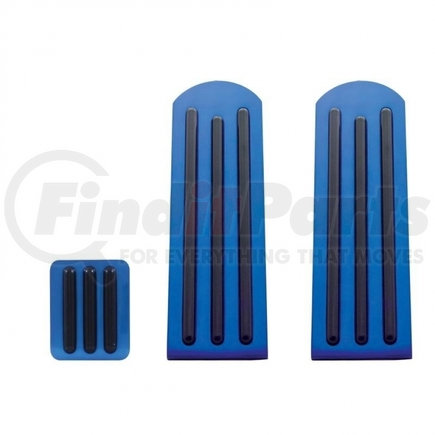 70286 by UNITED PACIFIC - Accelerator/Brake/Clutch Pedal Set - Blue, Anodized, with Black Insert, for Peterbilt