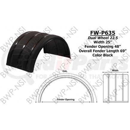 FW-P635 by BWP-NSI - Poly Fender 22.5" Single Arch Black