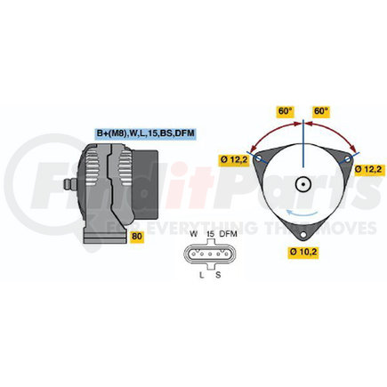Bosch 0124655009 Alternator New Alternator Bosch, Alternator, 24V, 110A