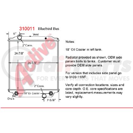 3100-11WF by ACTIVE RADIATOR - Bluebird Bus Truck & Bus Radiators