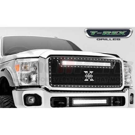 6315461 by T-REX - Torch Series LED Light Grille; Small Mesh; Mild Steel; Black; Chrome Studs; 1 Pc; Insert; Incl. Universal Wiring Harness;