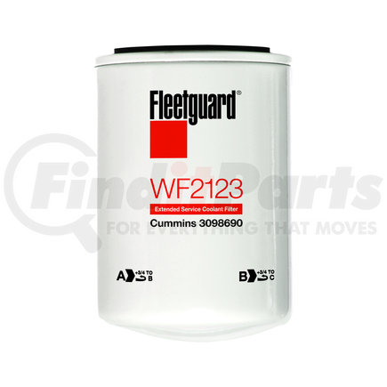 WF2123 by FLEETGUARD - Fuel Water Separator Filter - Spin-On, 5.43 in. Height, 3.69 in. Largest OD, Cummins 3098690