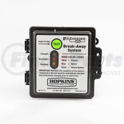 20099 by HOPKINS MFG - Engager™ SM Break-Away Kit; Built-In Battery Monitor And Charger; Incl. Breakaway Switch; For One To Two Axle Trailers Equipped With Electric Brakes;