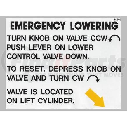 54292 by CONDOR - CONDOR ORIGINAL OEM, DECAL - EMERGENCY LOWERING