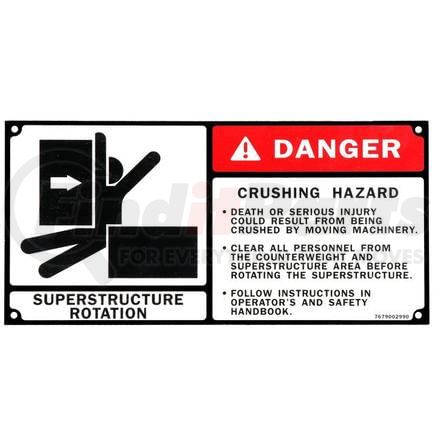 7679002990 by GROVE MANLIFT - GROVE MANLIFT ORIGINAL OEM, DECAL, COUNTERWEIGHT CRUSHING HAZARD