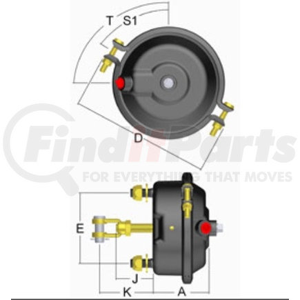 S127240010 by HALDEX - Air Brake Chamber - T24, Single Diaphragm, 3 in. Stroke Length, Extra Long Stroke