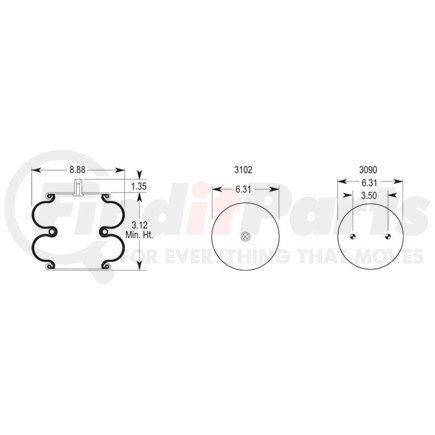 W013587897 by FIRESTONE - Air Spring - Double Convulated, 3.12" Compressed, 6.31" Width Top Plate