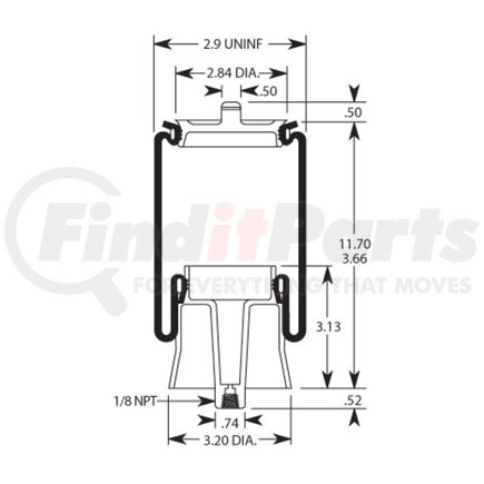 W023587059 by FIRESTONE - Cab Air Spring - 11.70" Extended, 3.66" Compressed, 8.25" BCR, Sleeve Style