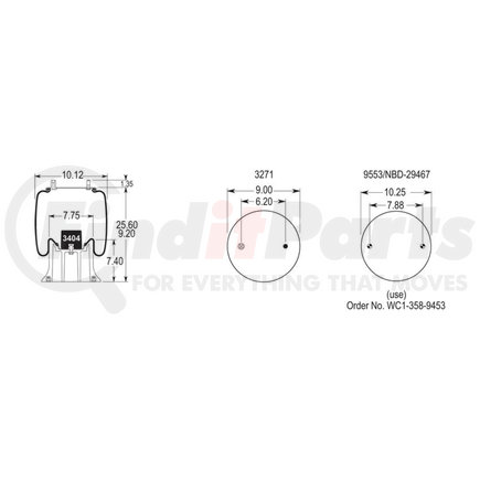 W013589394 by FIRESTONE - Air Spring - 25.60" Extended, 9.20" Compressed, 9.00" Wdith Top Plate, Reversible Sleeve