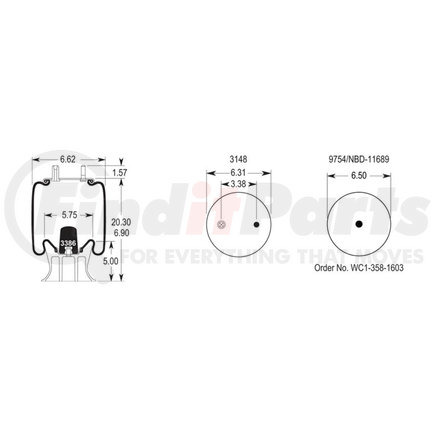 W013588979 by FIRESTONE - Air Spring - 20.30" Extended, 6.90" Compressed, 6.31" Wdith Top Plate, Reversible Sleeve