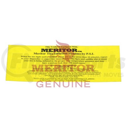3226100 by MERITOR - Meritor Genuine Tire Inflation System - PSI Decal