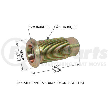 WA07-5026 by WORLD AMERICAN - Wheel Lug Nut - Right Hand, Inner, 2-9/16" Length, Full Thread