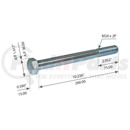 WA07-2253 by WORLD AMERICAN - Leaf Spring Bolt Kit - M24x2P Thread, 10.23" Length Under Head