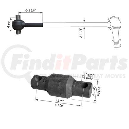 WA12-2010 by WORLD AMERICAN - Axle Torque Rod - 8.625" Length, 1.25" Diameter, 0.625" Hole Diameter