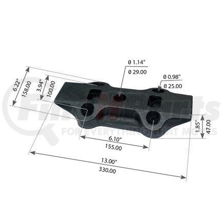 WA12-2322 by WORLD AMERICAN - Beam Axle Seat - 13.00" Length, 6.22" Width, 1.14" Hole Diameter, for Freightliner