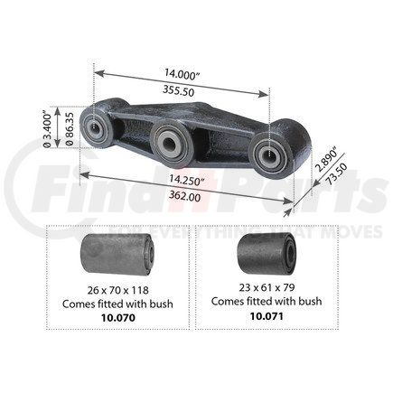 WA12-2472 by WORLD AMERICAN - Suspension Equalizer Beam - 14.250" Length, 1.000" Center Bushing Hole I.D, with Bushing