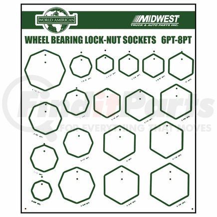 WA13-0002 by WORLD AMERICAN - Display Rack - Board, Hooks and 10 Most Popular Lock Nut Sockets